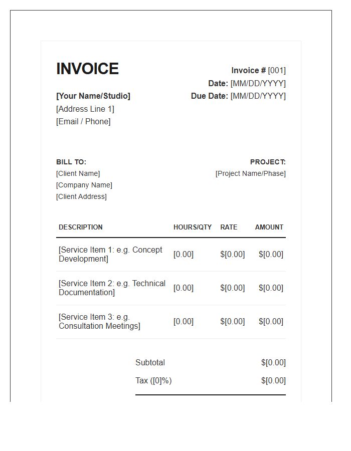 Professional Design Consultant Service Invoice Template