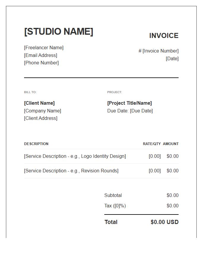 Professional Freelance Graphic Design Invoice Template