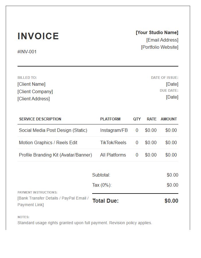 Social Media Graphic Design Invoice Template
