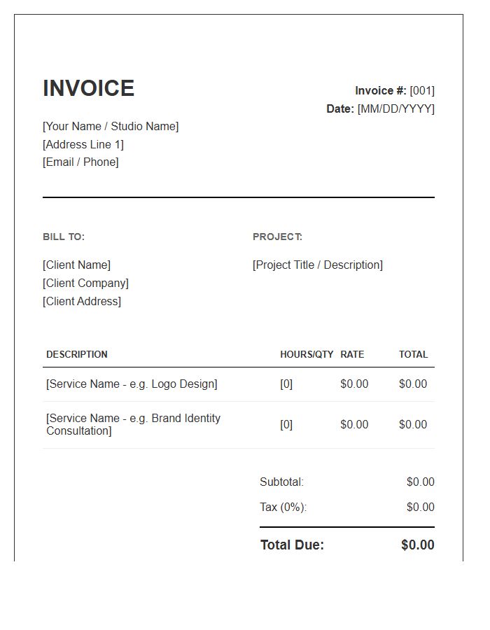 Standard Freelance Graphic Artist Invoice Template