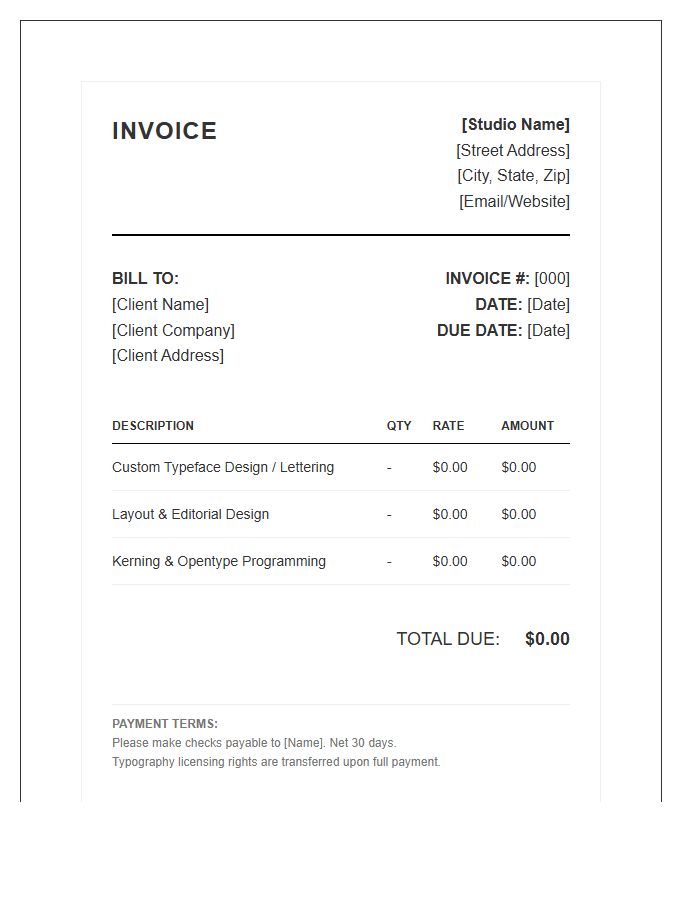 Typography Services Graphic Design Invoice Template