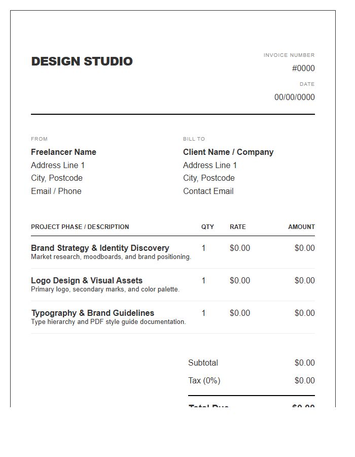 Visual Identity Freelance Designer Invoice Template