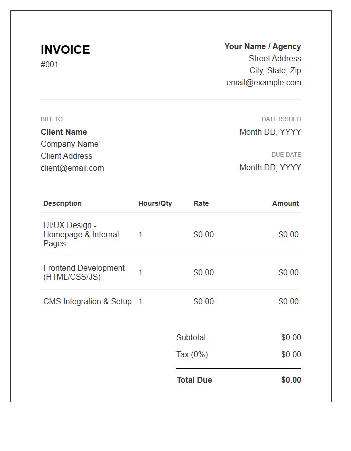 Web Design Freelance Professional Invoice Template