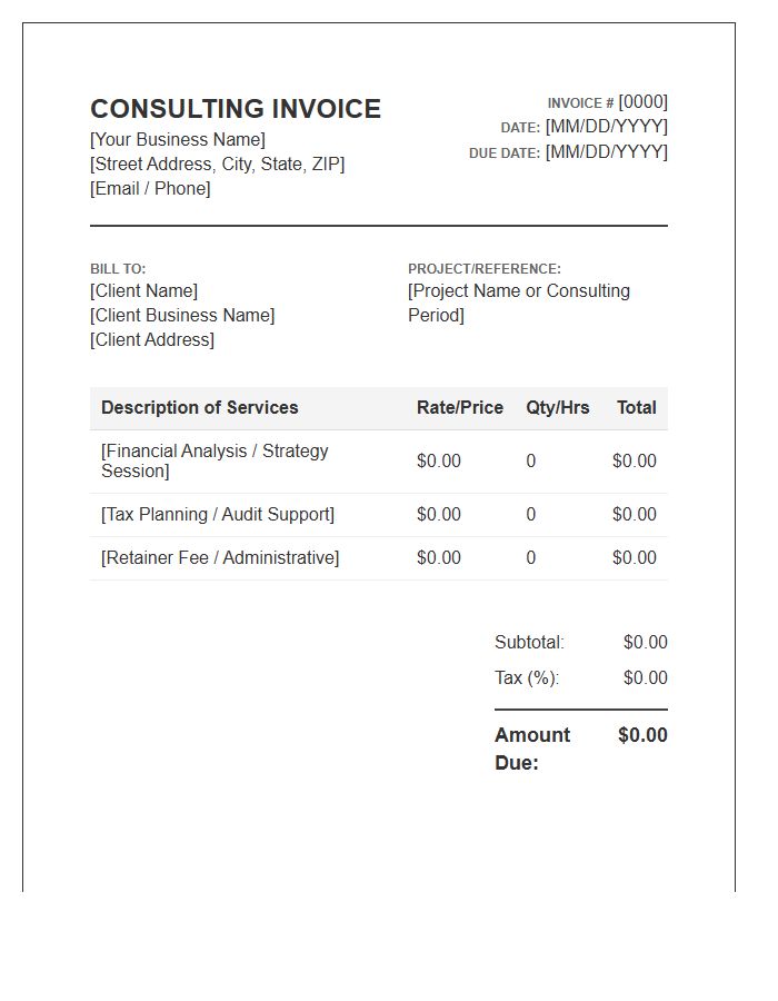 Financial Consulting Invoice Template for Small Business