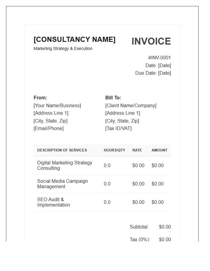 Marketing Consulting Service Invoice Template