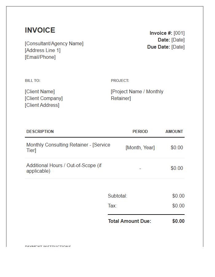 Monthly Retainer Consulting Invoice Template