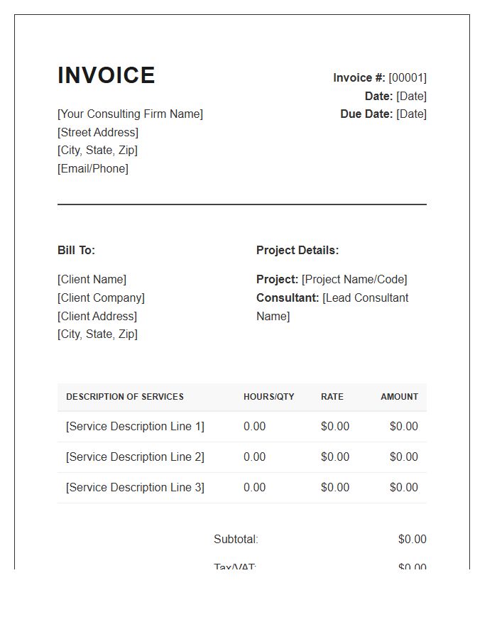 Professional Consulting Service Invoice Template