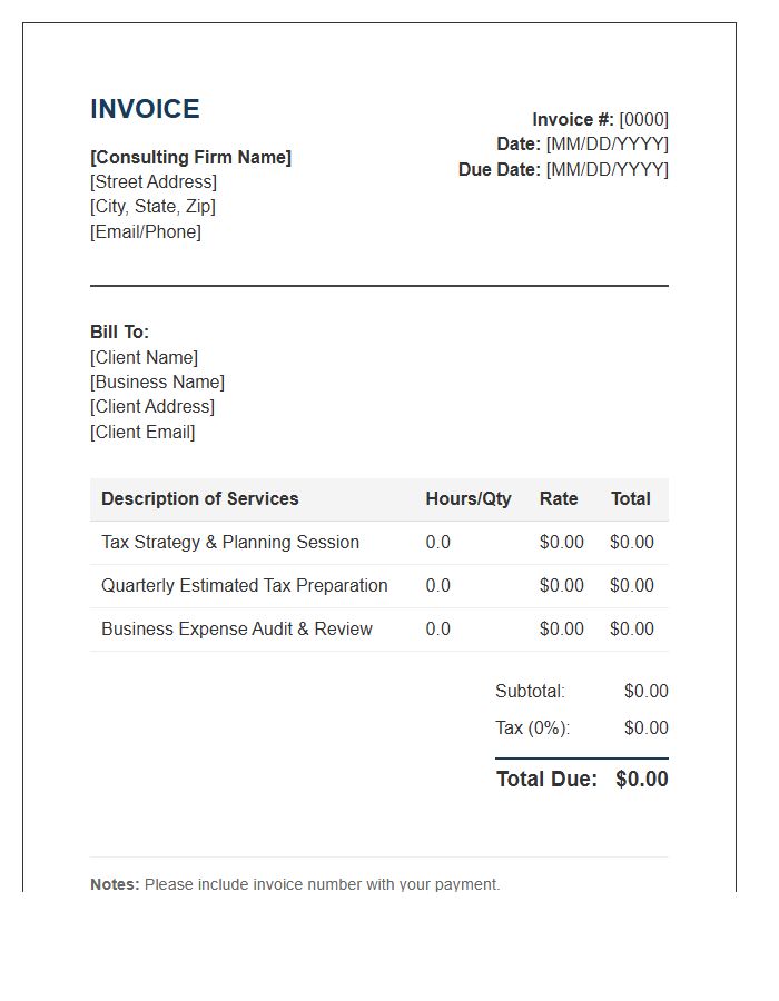 Small Business Tax Consulting Invoice Template