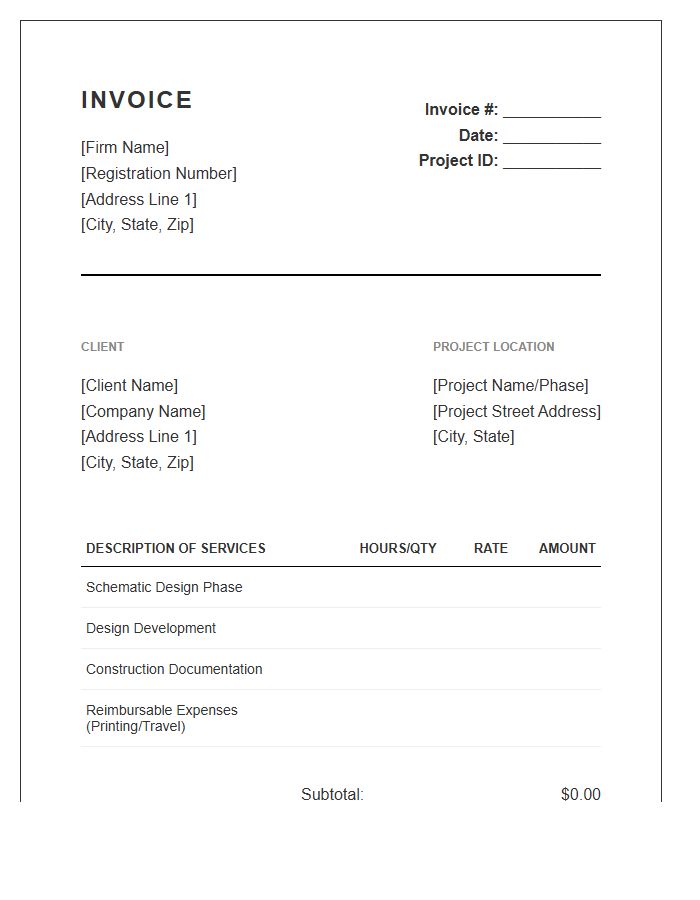 Architectural Consulting Services Billing Invoice Template