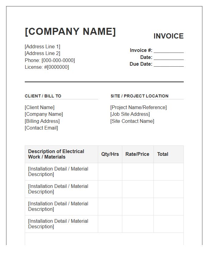 Commercial Electrical Installation Services Invoice Template