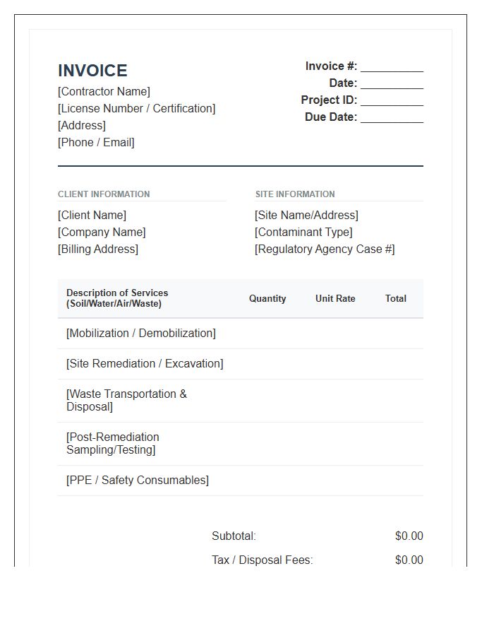 Environmental Remediation Contractor Services Invoice Template