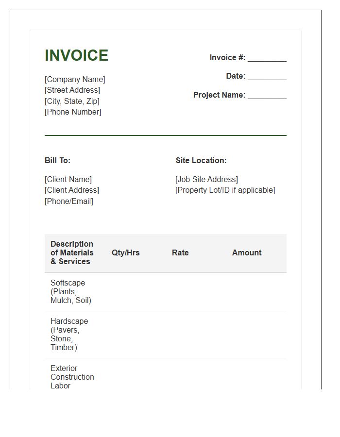 Landscaping And Exterior Construction Invoice Template