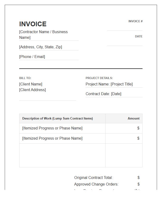 Lump Sum General Contractor Invoice Template