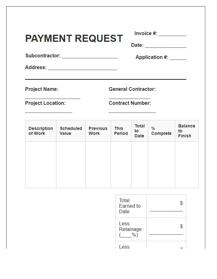 Subcontractor Progress Payment Request Invoice Template