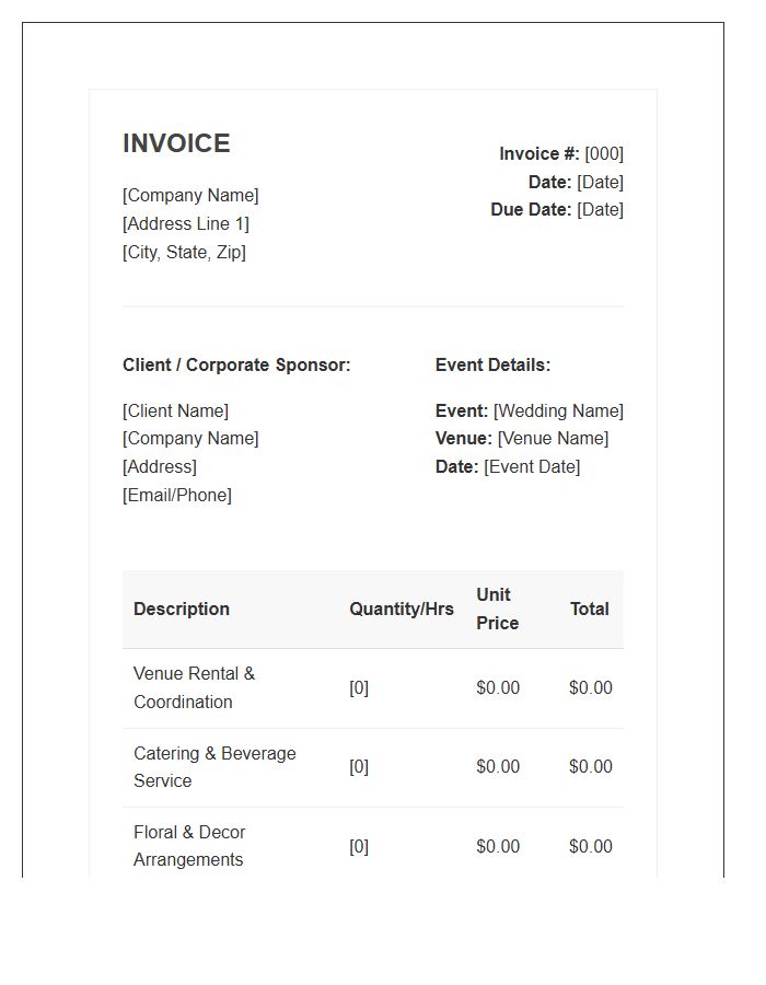 Corporate Wedding Event Invoice Template
