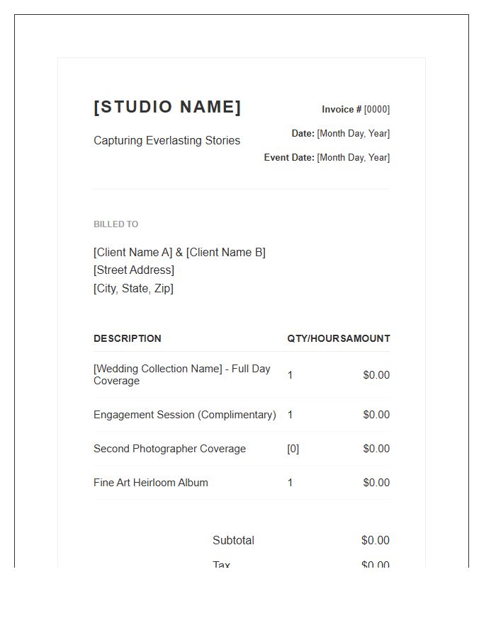 Creative Wedding Photography Invoice Template