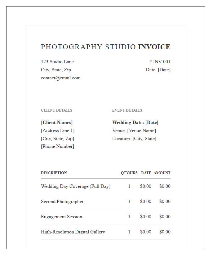 Formal Wedding Photography Invoice Template