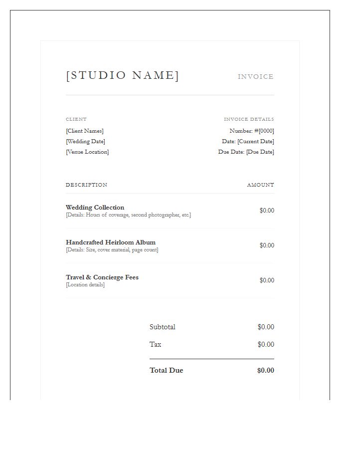Luxury Wedding Photography Invoice Template