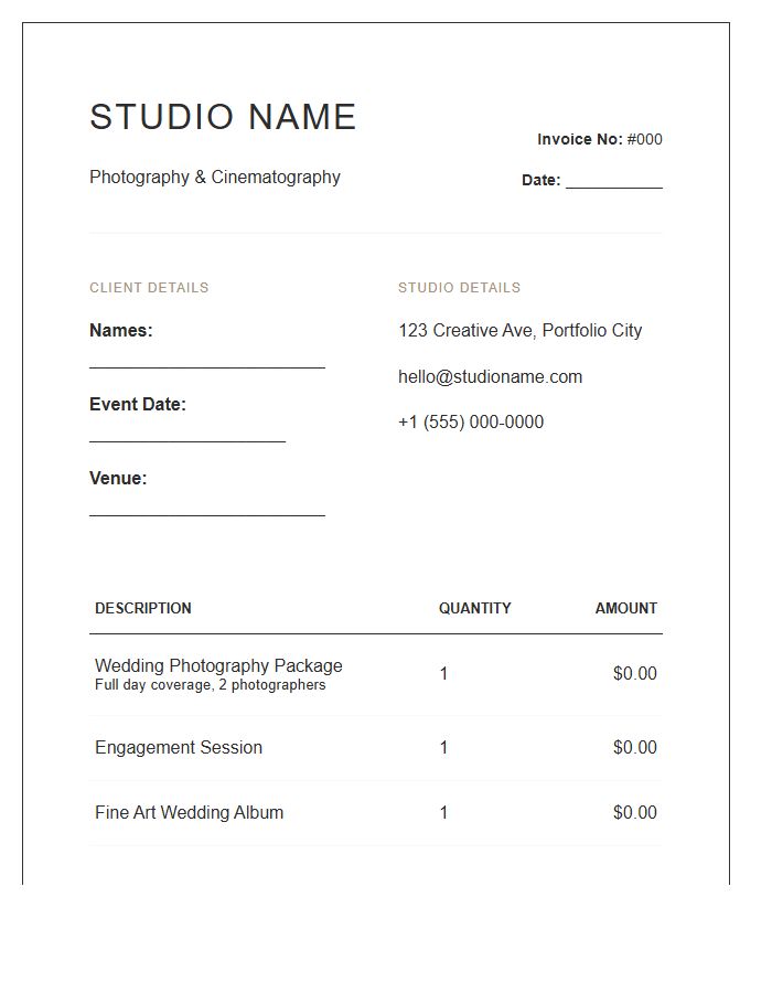 Modern Wedding Photography Invoice Template