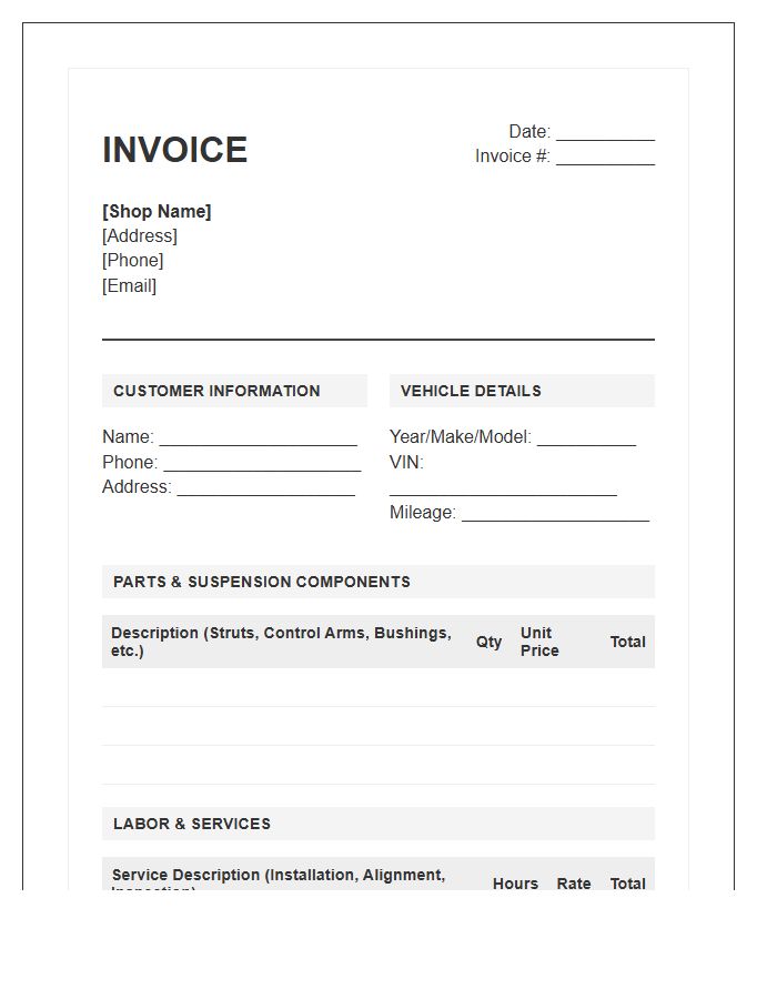 Automotive Suspension Repair Service Invoice Template