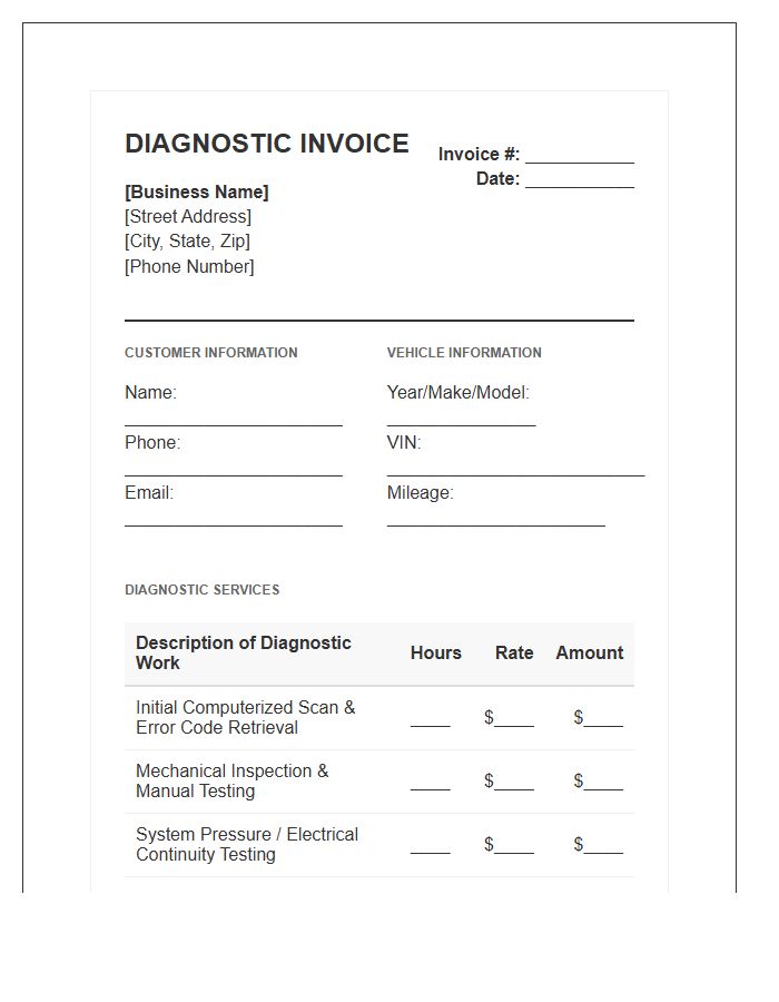 Mechanical Diagnostic Service Fee Invoice Template