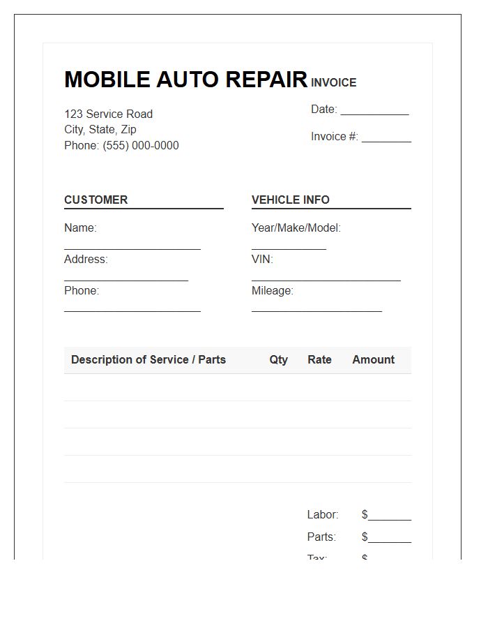 Mobile Auto Repair Business Invoice Template