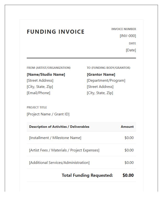 Arts And Culture Funding Invoice Template