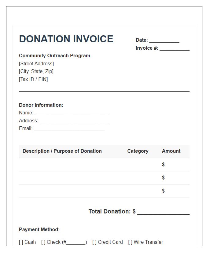 Community Outreach Donation Invoice Template