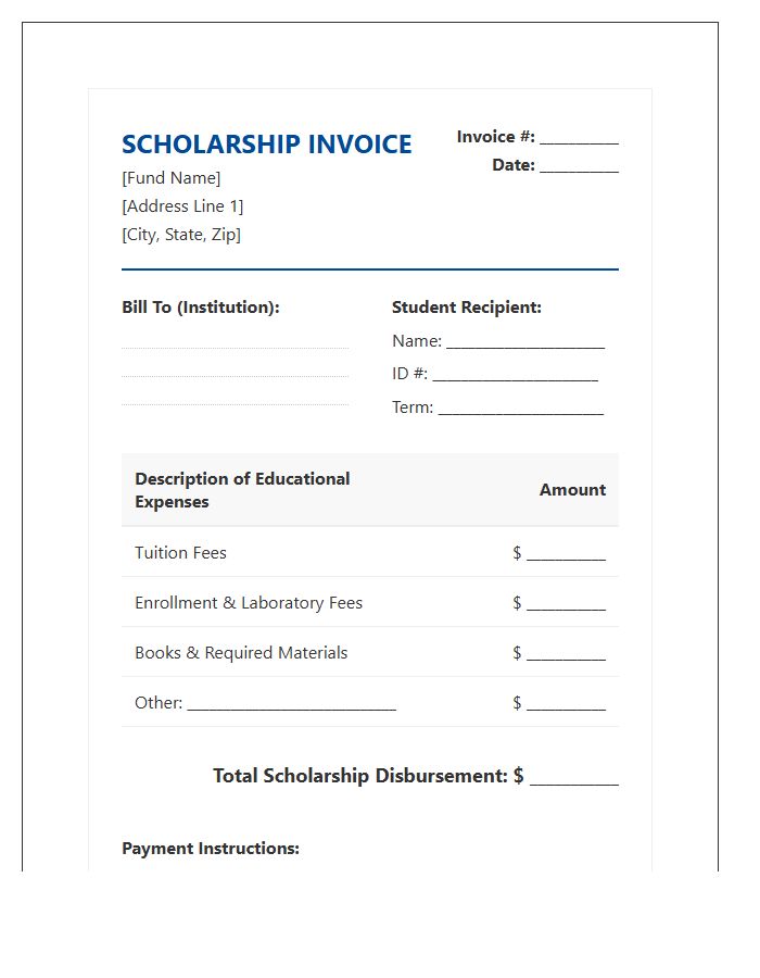 Education Scholarship Fund Invoice Template