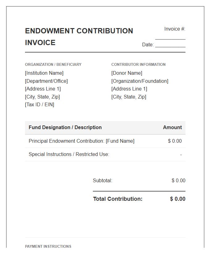 Endowment Fund Contribution Invoice Template