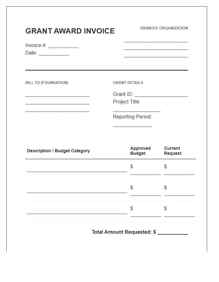 Foundation Grant Award Invoice Template