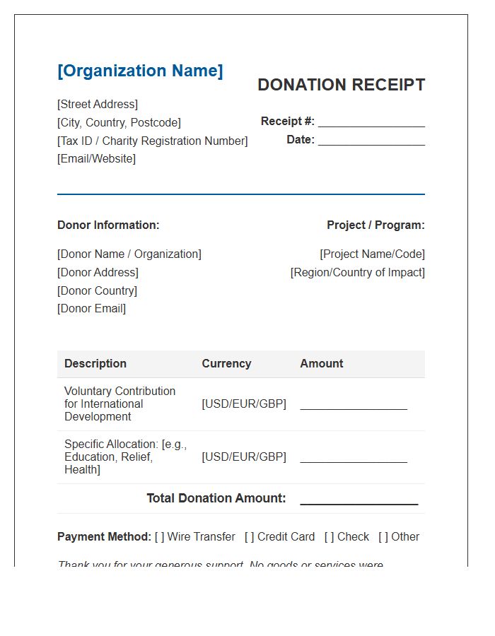 International Development Donation Invoice Template