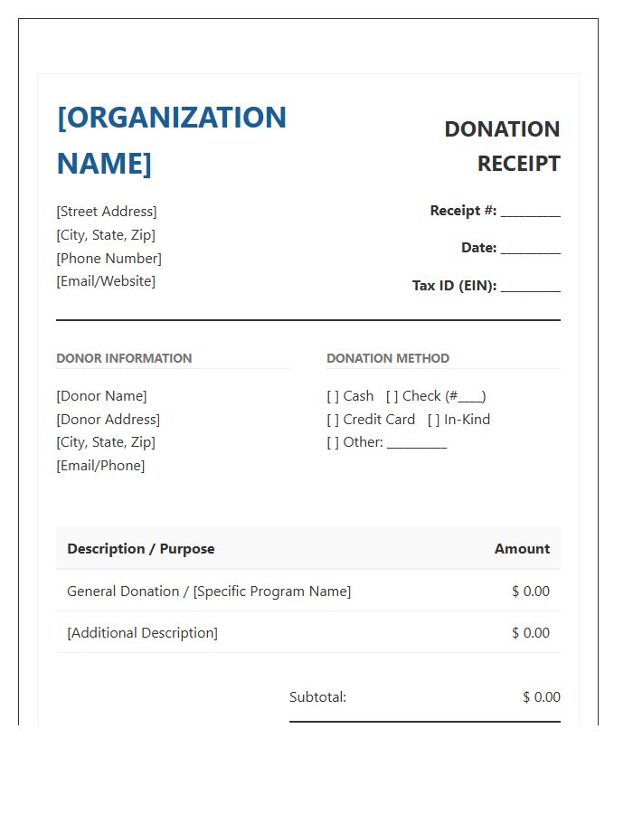 Nonprofit Organization Donation Invoice Template