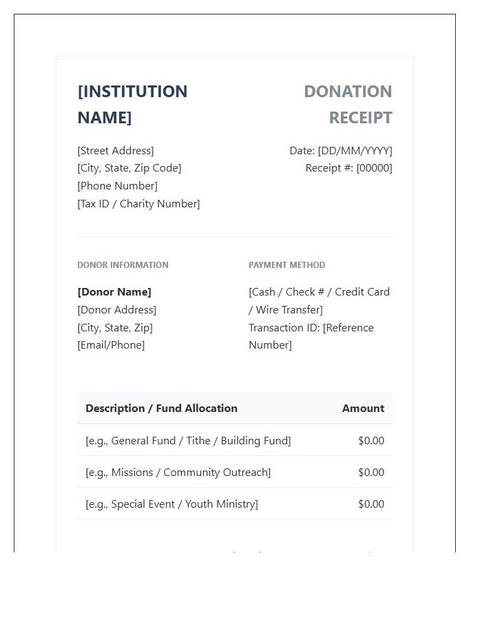 Religious Institution Donation Invoice Template