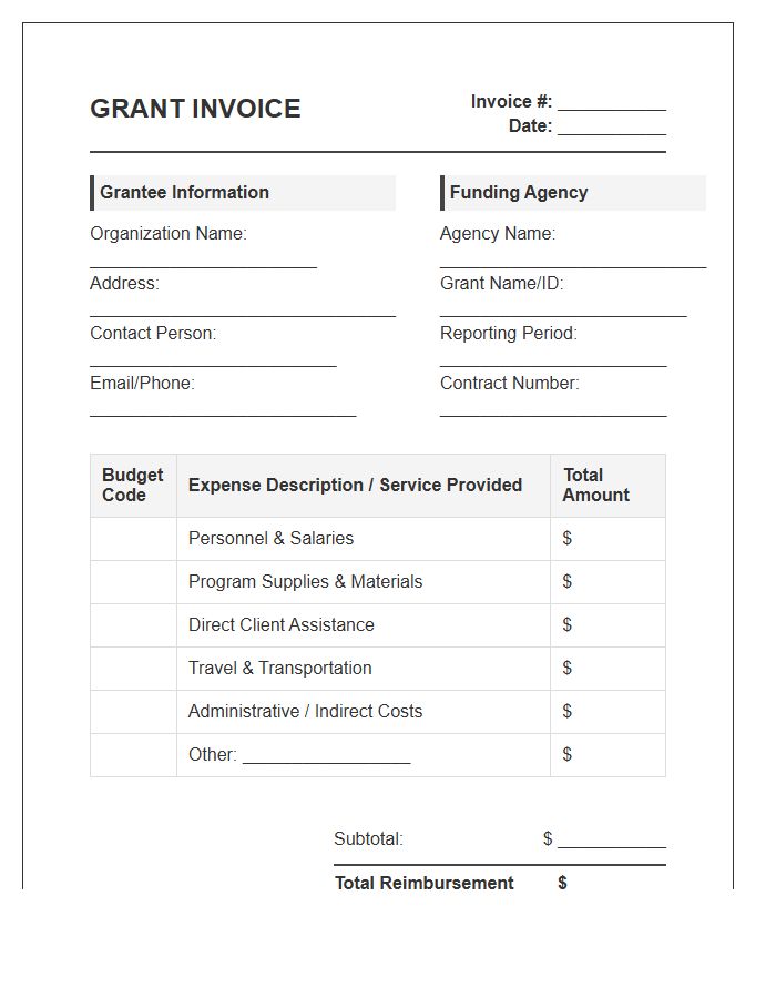 Social Services Grant Invoice Template