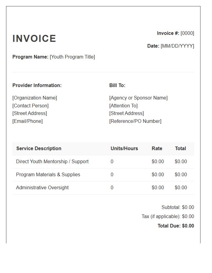 Youth Program Support Invoice Template