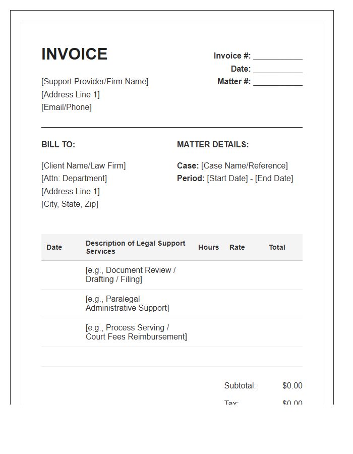 Administrative Legal Support Invoice Template