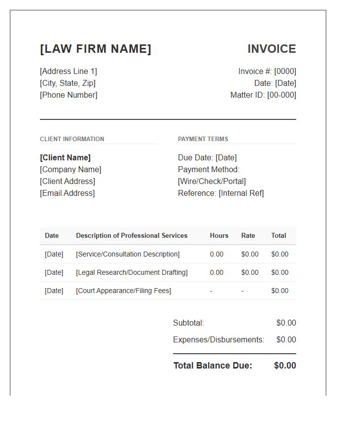 Certified Legal Counsel Invoice Template