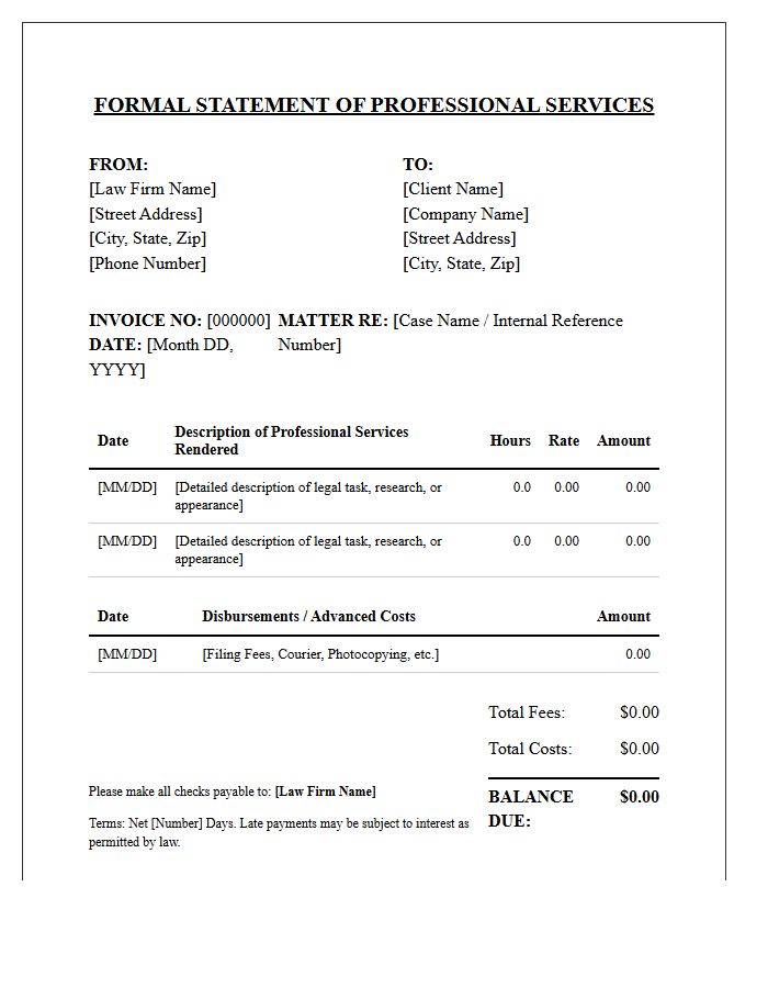 Formal Legal Statement Invoice Template