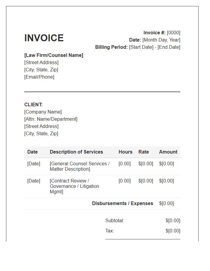 General Counsel Monthly Invoice Template