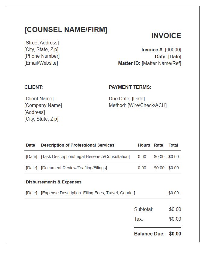 Independent Legal Counsel Invoice Template