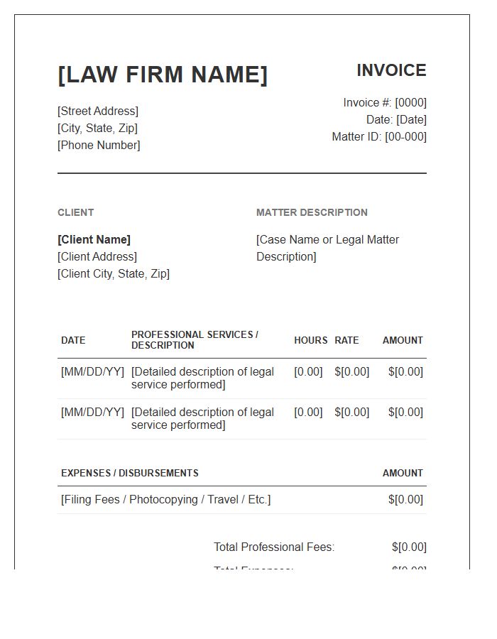 Law Firm Professional Services Invoice Template