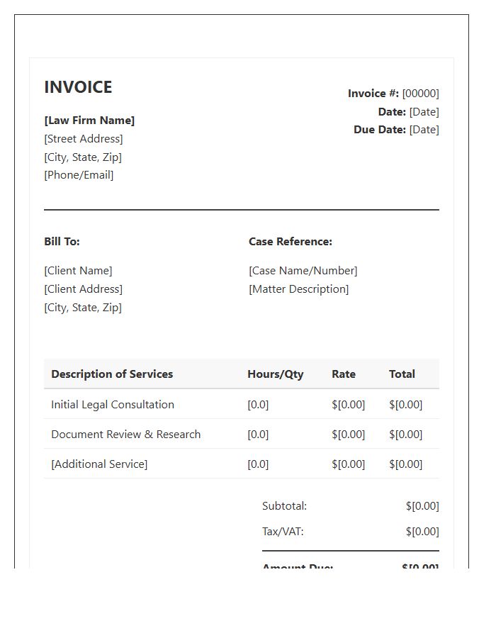 Legal Consultation Fee Invoice Template