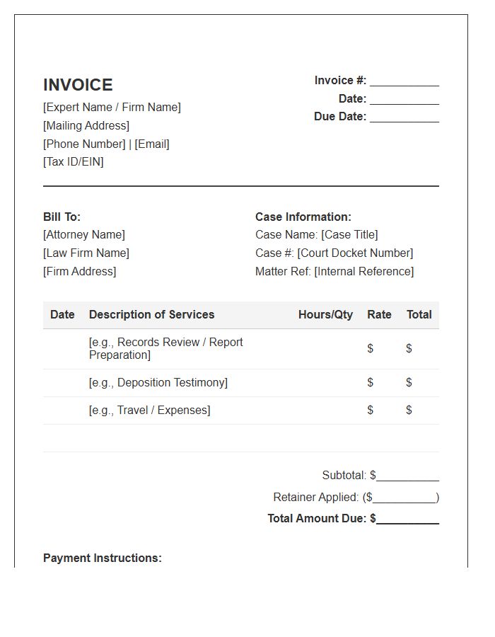 Legal Expert Witness Invoice Template