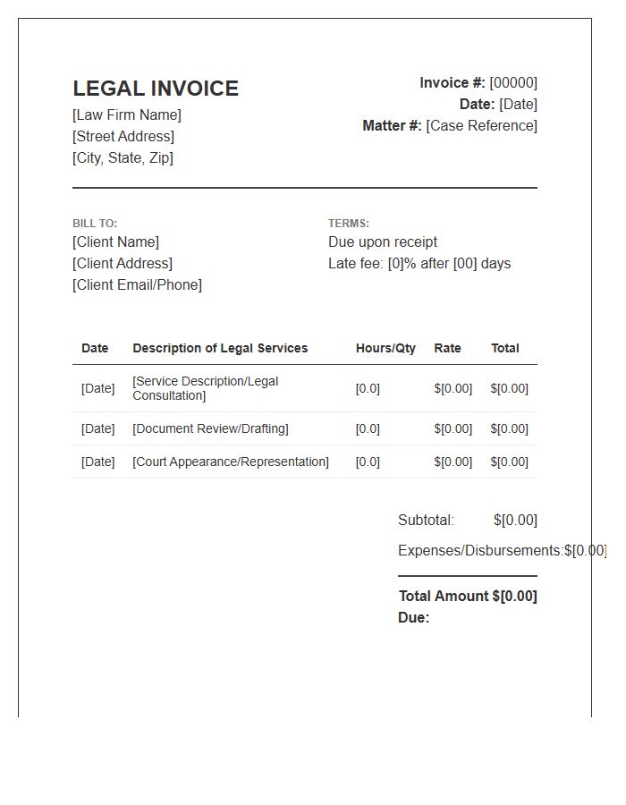 Legal Representative Service Invoice Template