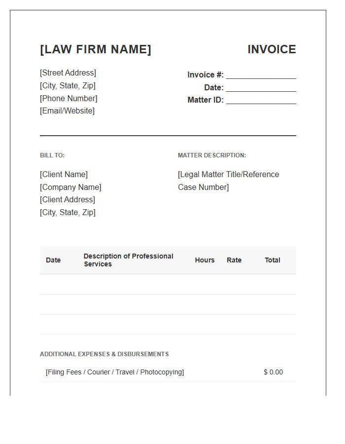 Professional Legal Counsel Billing Invoice Template