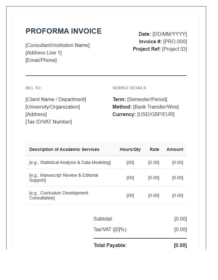 Academic Consulting Proforma Invoice Template