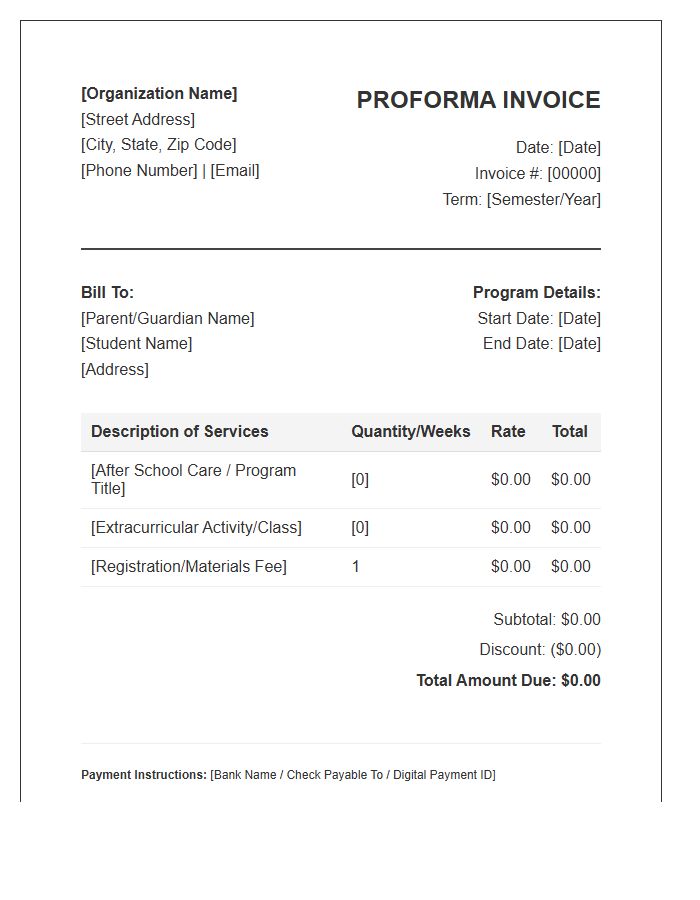After School Program Proforma Invoice Template