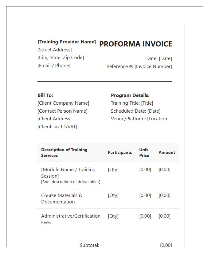 Corporate Training Program Proforma Invoice Template