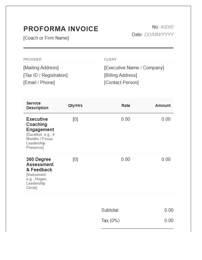 Executive Coaching Service Proforma Invoice Template